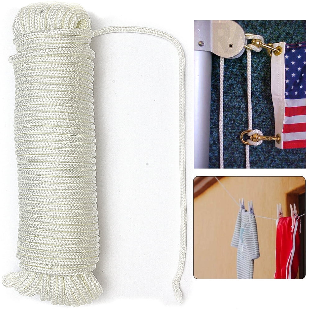 QNP RRG RMX 80' Heavy Duty Poly Flagline, Braided White Flagpole Rope ...