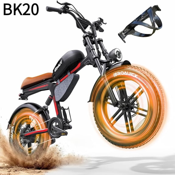 Qnut BK20 20"x4.0" Retro Electric Bike, 500W Motor, 27MPH Top Speed, 48V 18Ah Battery, 7-Speed Fat Tire E-Bike for Adults, UL2849