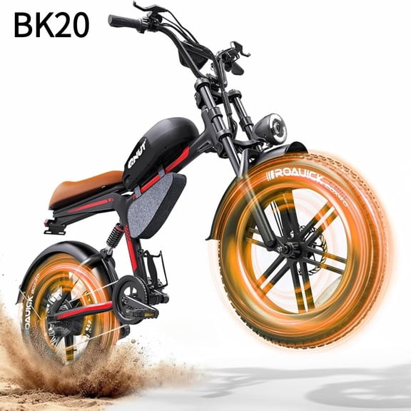 Qnut BK20 Electric Bike for Adults, 500W Motor, 27MPH, 48V 18Ah Battery, 40 Miles Range, 20"x4.0" Fat Tire Retro E-Bike with 5.4" LCD SCREEN, UL2849