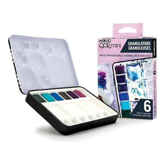 QoR Granulators Half Pan Set by GOLDEN, 6 Half Pan Watercolors, Professional Watercolor Paint Set