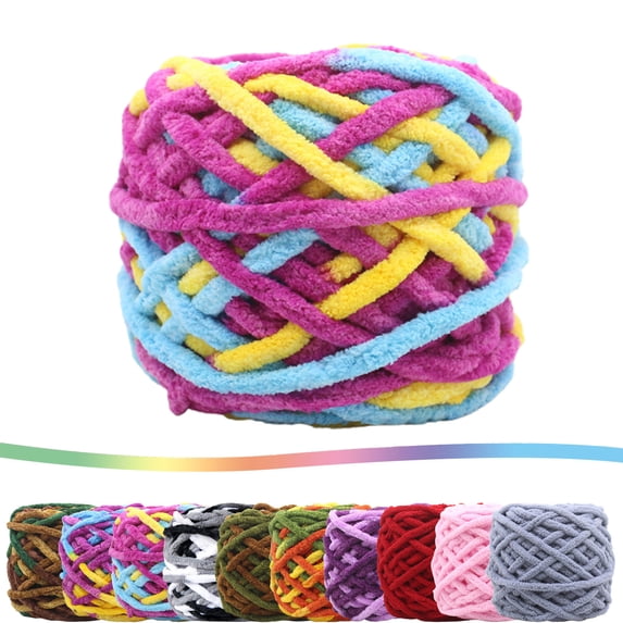 Qocolcyl Under $1 100g Plush Chunky Chenille Knitting Yarn,Solid Color Soft 5mm Crochet Thread for DIY Hand‑Woven Sweaters, Scarves, Dolls, Hats, Bags and Handmade Craft Decor Projects