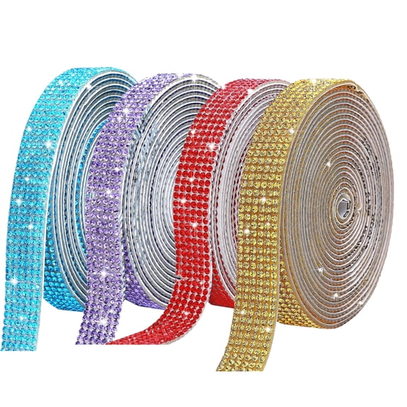 Qocolcyl Under $1 39.3in Self Adhesive Lake Red Crystal Rhinestone Strips Diamond Ribbon Bling Sticker with 2 mm Rhinestones for Arts Crafts,Wedding Christmas Party,Car Phone Decoration