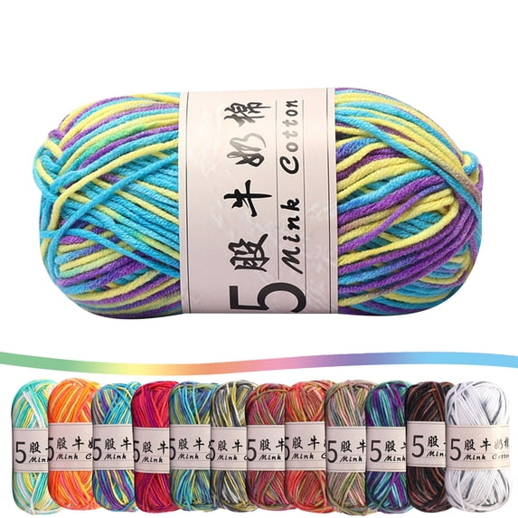 Qocolcyl Under $1 50g 5‑Ply Gradient Section‑Dyed Milk Cotton Yarn for Crocheting, Soft Color‑Changing Knitting Thread, DIY Craft Yarn for Amigurumi Dolls,Hats,Scarves, Bags & Handmade Decor Projects