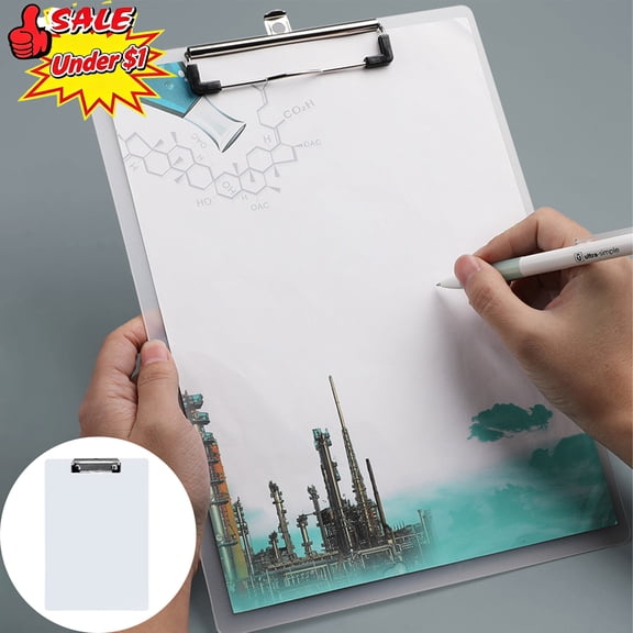 Qocolcyl Under $1 Clear Plastic A4 Clipboard Folder, Metal Clip Writing Pad with Smooth Easy-Clean Surface, Round Edge Portable Document Holder for Office Home Business Use
