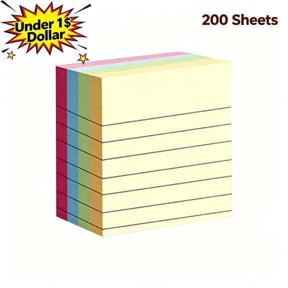 Qocolcyl Under 1$ Dollar 200 Sheets Sticky Notes, 3inx3in Convenience Stickers, Classroom Stationery for Writing Notes, Highlighting & Annotating, 1 Pads