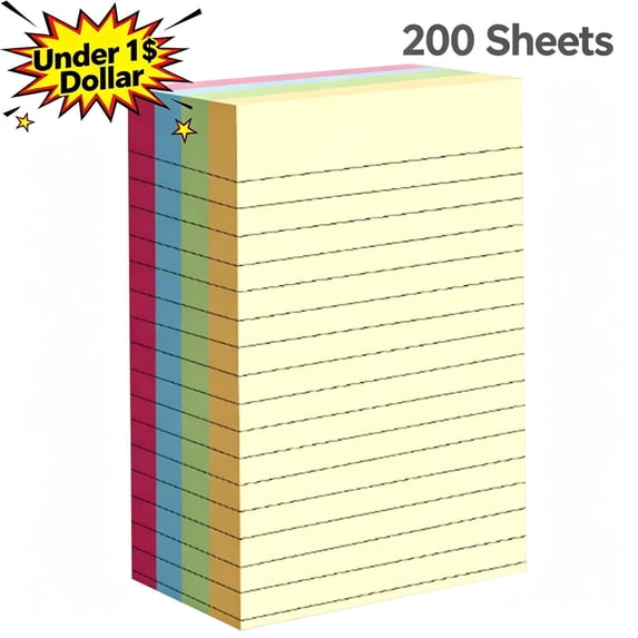 Qocolcyl Under 1$ Dollar 200 Sheets Sticky Notes, 6inx3.9in Convenience Stickers, Classroom Stationery for Writing Notes, Highlighting & Annotating, 1 Pads