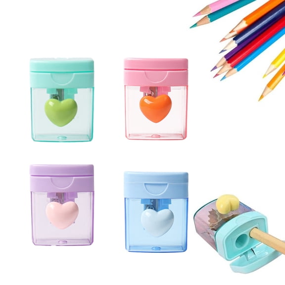 Qocolcyl Under 1 Dollar 4 Pcs Cute Mini Manual Pencil Sharpener, Macaron Colors Oval Design with Cover & Clear Shavings Box, Holes for Colored & Graphite Pencils, Classroom Home Office Supplies