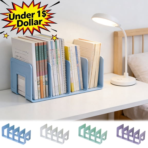 Qocolcyl Under 1$ Dollar Book Holder, Plastic Desk Book Stand, 4 Compartments Book Organizer, Desk File Sorter for Office Classroom Home, Book Shelf, Green, 1 Pack