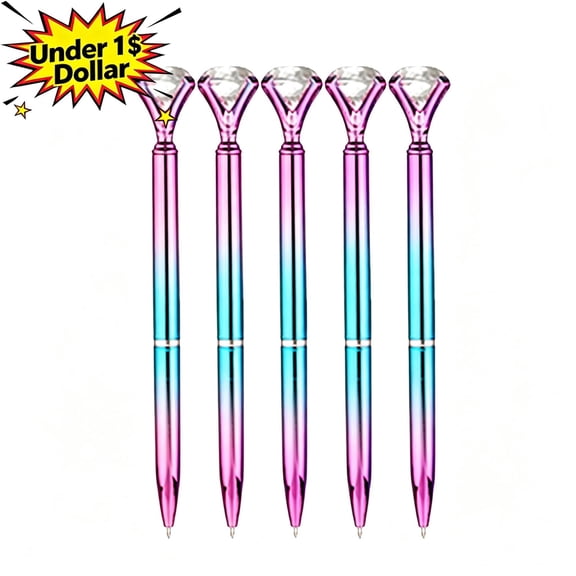 Qocolcyl Under 1 Dollar Diamond Ballpoint Pens, Shiny Metallic Rotating Core Black Pens, Slim Decorative Writing Pens for Classroom, Office, Journaling and Gift, Multicolor Options