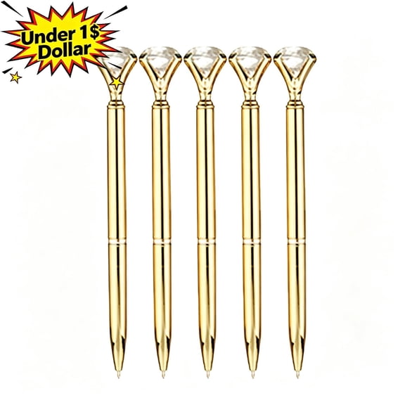 Qocolcyl Under 1 Dollar Diamond Ballpoint Pens, Shiny Metallic Rotating Core Black Pens, Slim Decorative Writing Pens for Classroom, Office, Journaling and Gift, Multicolor Options