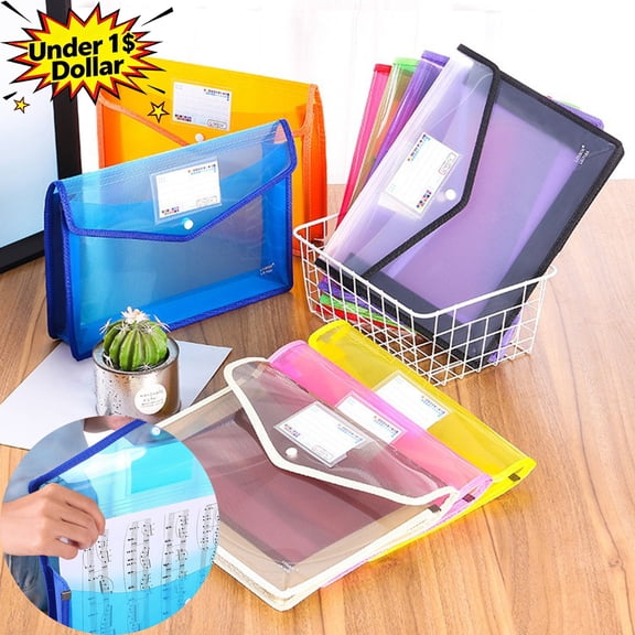 Qocolcyl Under 1 Dollar File Folder Document Folders, A4 Clear Mesh Plastic Snap File Bag, Multicolor Label Pocket Document Envelope for Office Classroom Home Paper Receipt Contract Storage,Orange