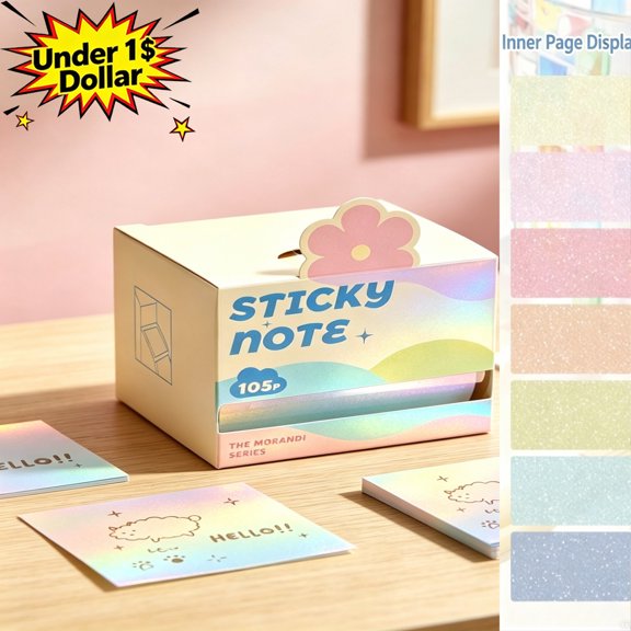Qocolcyl Under 1$ Dollar Gradient Pull Out Sticky Notes, Printed Tearable Note Paper Box, Portable Large Capacity Memo Labels for Classroom Office Daily Journal