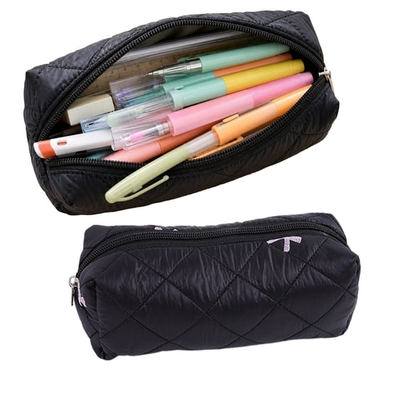 Qocolcyl Under 1 Dollar Large Capacity Black Cloth Pencil Case & Pencil Box, Multi-purpose Storage Pouch, Portable Makeup Brush Organizer, Travel Bag for Classroom, Office