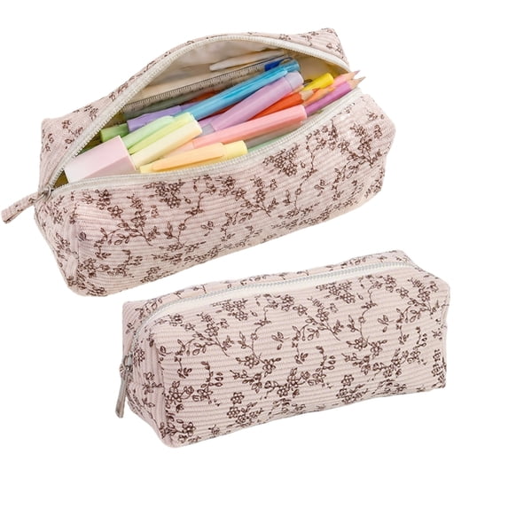 Qocolcyl Under 1 Dollar Large Capacity Cloth Pencil Case & Pencil Box, Multi-purpose Storage Pouch, Portable Makeup Organizer Bag, Lightweight Travel Pouch for Classroom, Office & Home,Beige
