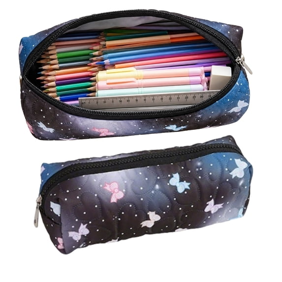 Qocolcyl Under 1 Dollar Large Capacity Cloth Pencil Case & Pencil Box, Multi-purpose Storage Pouch, Portable Makeup Organizer Bag, Lightweight Travel Pouch for Classroom, Office & Home,Black