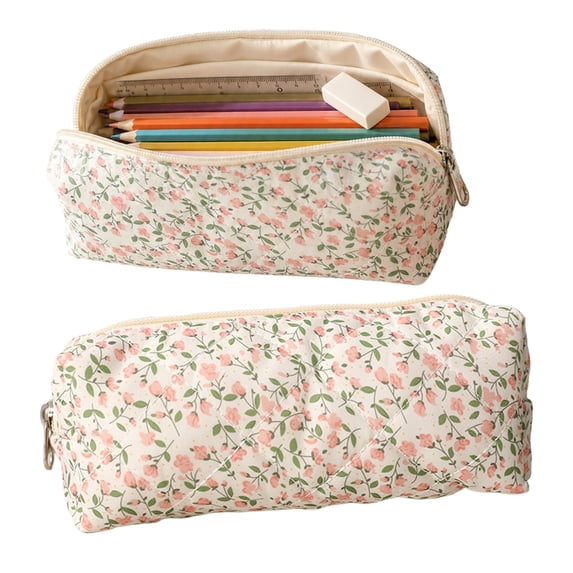 Qocolcyl Under 1 Dollar Large Capacity Floral Pencil Case & Pencil Box, Cloth Pouch, Multi-purpose Makeup Organizer, Portable Travel Storage Bag for Classroom, Office, Home