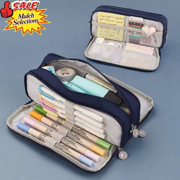 Qocolcyl Under 1$ Dollar Navy Pencil Case, Large Capacity Multi-layer Oxford Cloth Pencil Box, Japanese Korean Style Stationery Organizer, Portable Pen Box for Classroom, Office & Travel