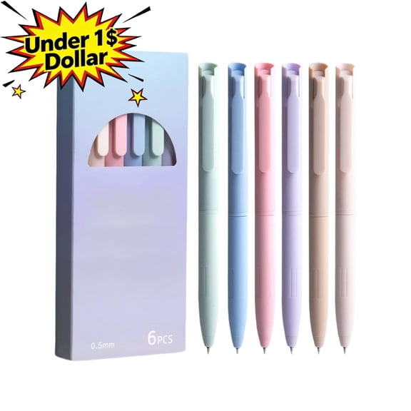 Qocolcyl Under 1 Dollar Press Type Colored Gel Pen Set, 6 Pack 0.5mm Fine Tip Marker Pens, Matte Color Retractable Pens for Journaling, Note Taking, Office & Classroom Supplies