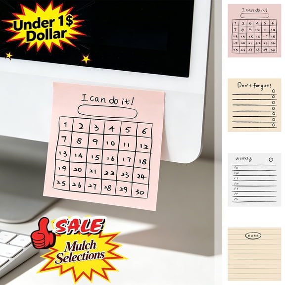 Qocolcyl Under 1$ Planned Layout Sticky Notes Pad, 50 Sheets Pre-Printed Grid Lined Self-Adhesive Note, 3x3 Inch Multicolor Tearable Memo Pads for Office Desk File Refrigerator Reminder Marking