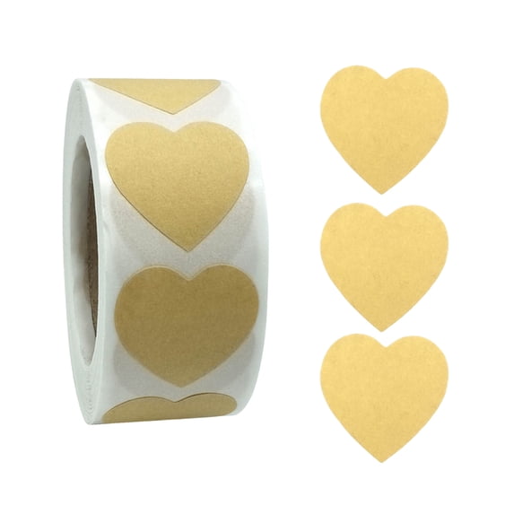 Qocolcyl Under $1 Valentine’s Day Heart Kraft Paper Stickers Roll 1 Inch, 500 Pcs Per Roll Self‑Adhesive Handmade Labels for Gift Packaging, Baking Boxes, Envelopes, Scrapbook, Small Business Decor