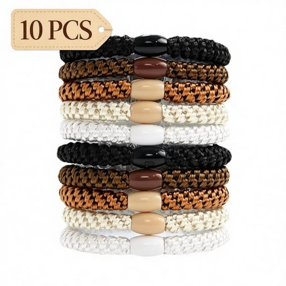 Qocolcyl 10 Pcs Beaded Braided Elastic Hair Ties, No Pull No Slip Ponytail Holders, Soft Woven Stretch Hair Bands, Durable Hair Rings for Thick Thin Hair Women Daily Sports Travel Hair Accessories