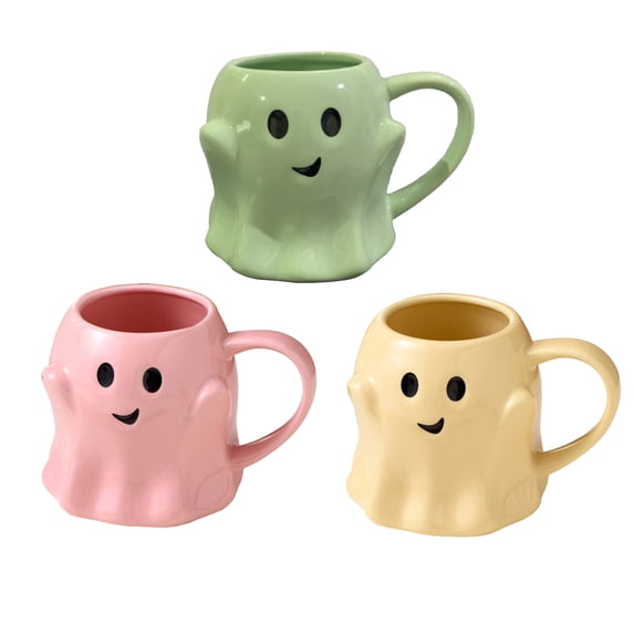 Qocolcyl 14 oz Halloween Ghost Coffee Mug - Cute Ceramic Ghost Pattern Ghostface Mug Coffee Cup Halloween Accessories Birthday Gifts for Adult (Yellow)