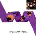 thumbnail image 1 of Qocolcyl 1x 177in Halloween Purple Printed Polyester Ribbon DIY Craft Kit, Beginner Friendly Pumpkin Witch Bat Grosgrain Ribbon, Indoor Outdoor Wreath Bow Gift Wrap Holiday Party Decor Supply, 1 of 7