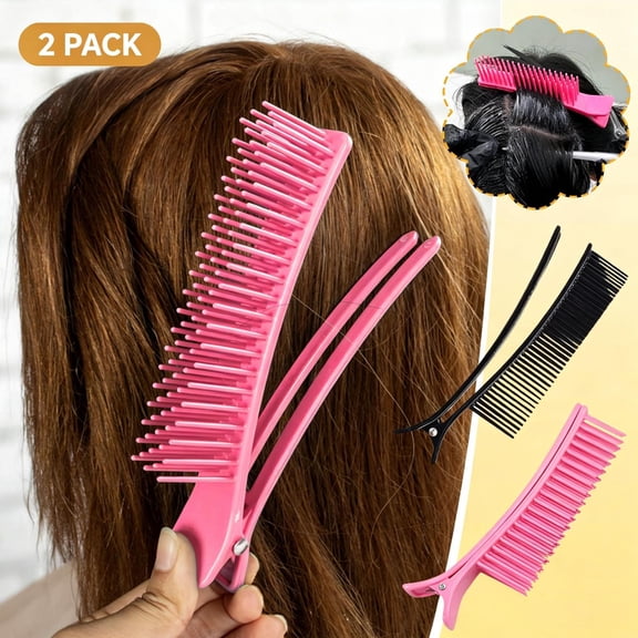 Qocolcyl 2 PACK Hair Sectioning Comb Clips for Salon Home Use, Heat Resistant Plastic Hair Cutting Styling Clamps, Non Slip Elastic Spring Hair Partition Tools for Dyeing Blow Dry Updos