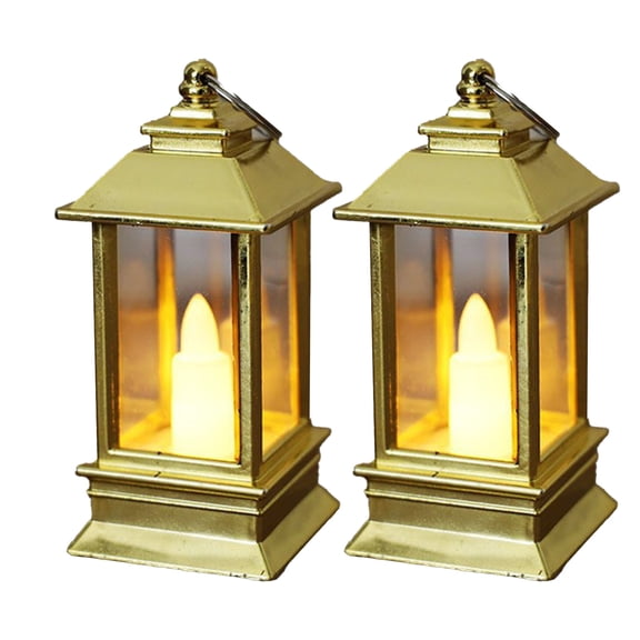 Qocolcyl 2 Pack Mini Square Retro Electronic Candle Lantern Lights, Battery Operated Flickering Flame Small Oil Lamp Night Light for Christmas Halloween Holiday Indoor Home Decor&Decorations(Gold)