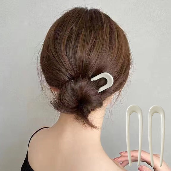 Qocolcyl 2 Pack U Shaped Hair Pins, Plastic Resin U Hair Forks for Women, Strong Hold Bun Hair Sticks, Lightweight Elegant Updo Hair Accessories for Daily Party Wedding Hairstyling,White