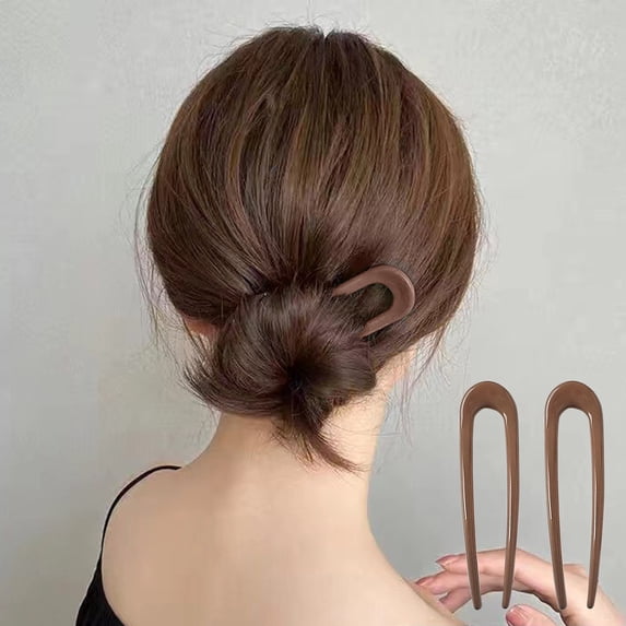 Qocolcyl 2 Pack U Shaped Hair Pins, Plastic Resin U Hair Forks for Women, Strong Hold Bun Hair Sticks, Lightweight Elegant Updo Hair Accessories for Daily Party Wedding Hairstyling,Gold