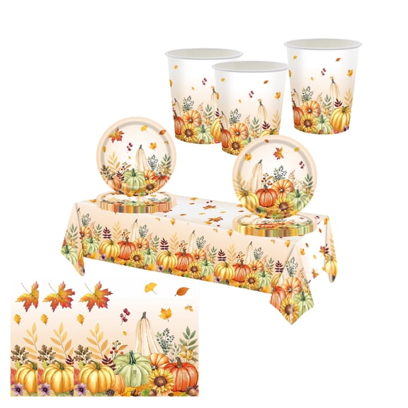 Qocolcyl 20 Pcs 7.09in Thanksgiving Disposable Paper Plates, Fall Pumpkin Maple Leaf Sunflower Print, Eco-Friendly Paper Tableware for Harvest Autumn Party Family Gathering Picnic Supplies