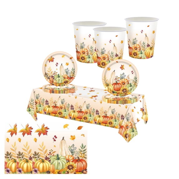 Qocolcyl 20 Pcs 9.06in Thanksgiving Disposable Paper Plates, Fall Pumpkin Maple Leaf Print, Eco-Friendly Paper Tableware for Harvest Autumn Party Family Gathering Picnic Supplies