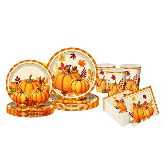 Qocolcyl 24 Pack 3.2in Fall Pumpkin Disposable Paper Cups, Harvest Maple Leaf Single Use Drink Cups, Autumn Beverage Tableware Supplies for Halloween Thanksgiving Harvest Farmhouse Party Table Decor