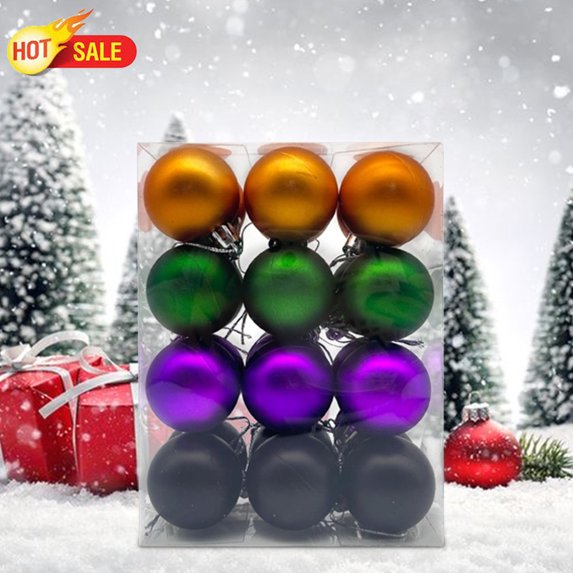 Qocolcyl 24 Pcs Halloween Glitter Balls Ornaments, Halloween Shatterproof Hanging Balls, Black Orange Purple Green Shiny Ball Tree Ornaments for Halloween Christmas Party Tree Decoration