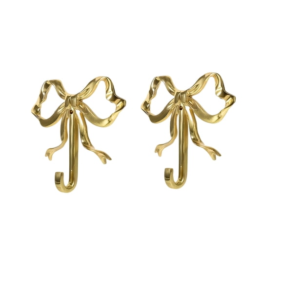 Qocolcyl 2Pcs Gold Bow Knot Hooks Brass Bow Wall Hook Metal Coat Hook Door Hanger Towel Hooks Hanger Decorative Holder for Hanging Coat Hat Towel Bathroom Living Room Kitchen Decor