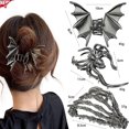 thumbnail image 1 of Qocolcyl 3 PACK Gothic Halloween Hair Claw Clips, Bat Wing Spider Skeleton Hand Metal Large Hair Clips for Women, Spooky Punk Non-Slip Hair Barrettes for Halloween Party Daily Hairstyle Decor, 1 of 2