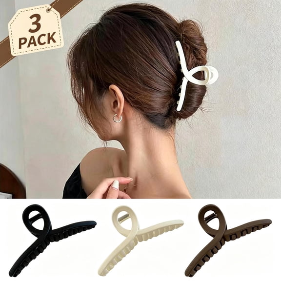 Qocolcyl 3 Pack Twisted Loop Plastic Hair Claw Clips, Non-Slip Strong Grip Jaw Barrettes for Women, Lightweight Comfort All Day Wear, Durable Hair Accessories for Thin Medium Hair Daily Updo Styling