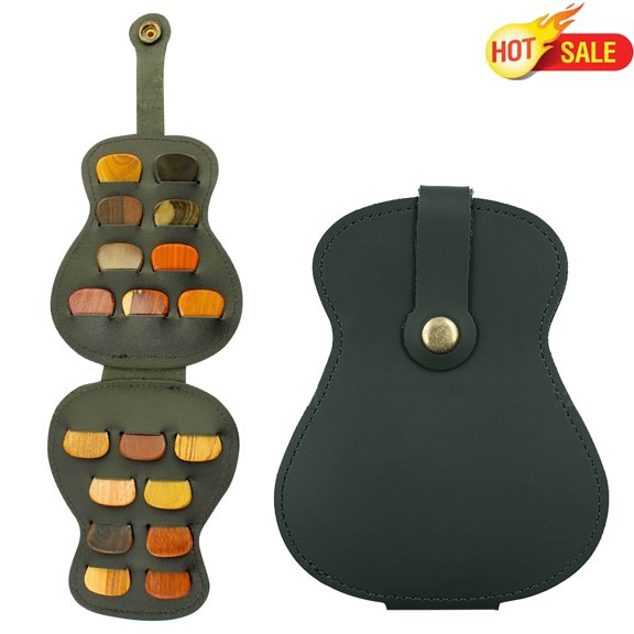 Qocolcyl 5.4x4.3in Green Personalized Guitar Picks Holder for Men, Women, PU Leather Guitar Gifts Plectrums Bag for Guitar Players, Lovers