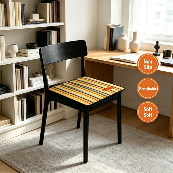 Qocolcyl Under 5 Dollars Summer Retro Striped Printed Polyester Chair Cushion, Non Slip Square Breathable Seat Pad, Decorative Seat Cushion for Dining, Office, Bar Stool & Home Restaurant Use,Yellow