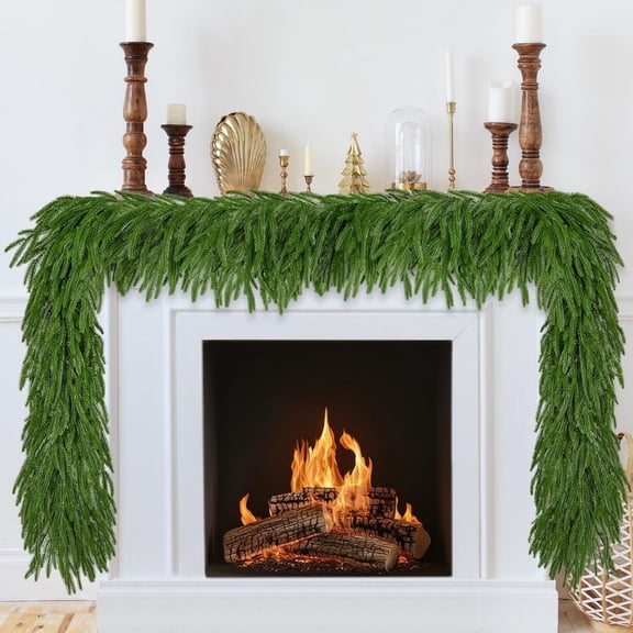 Qocolcyl 5 FT Real Touch Norfolk Pine Garland Green Artificial Christmas Garland Faux Greenery Garland for Holiday Fireplace Mantle Window Indoor Outdoor Decor
