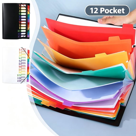 Qocolcyl Under $5 File Folder, Document Folder, Document Organizer, 12 Pocket Rainbow PP Plastic Accordion File Folder, Receipt Bill Document Storage Organizer for Home Office Classroom Travel