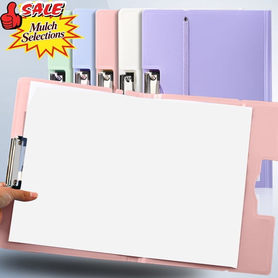 Qocolcyl Under 5$ File Folder Document Folders, A3 Size Plastic Document Holder with Metal Clip, Pastel Frosted Hard Portfolio Folder for Office Classroom Drawing Exam Paper Contract Storage,Pink