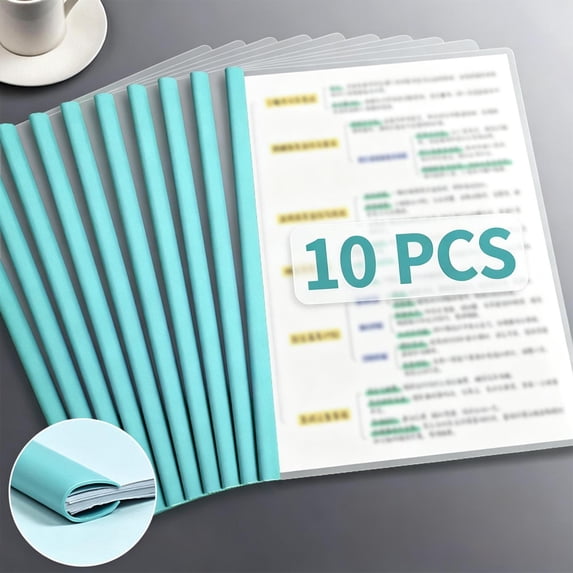 Qocolcyl Under 5$ File Folder Document Folders, A4 Clear Plastic Slide Rod Folder, Multicolor Teardrop Pull Strip Document Holder 10 Pack for Office Classroom Paper Contract Filing Storage,Green