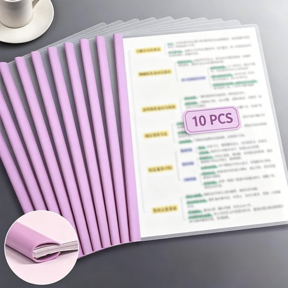 Qocolcyl Under 5$ File Folder Document Folders, A4 Clear Plastic Slide Rod Folder, Multicolor Teardrop Pull Strip Document Holder 10 Pack for Office Classroom Paper Contract Filing Storage,Pink