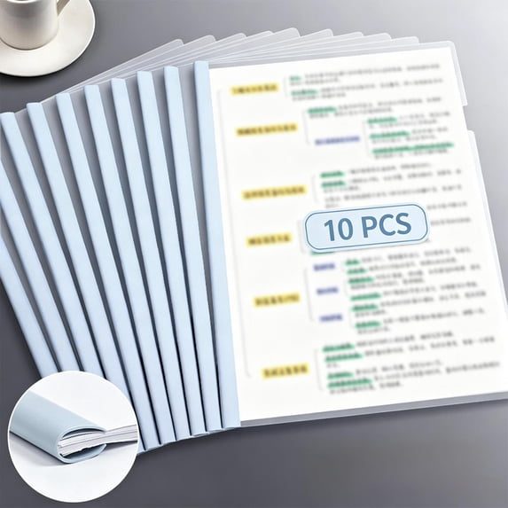 Qocolcyl Under 5$ File Folder Document Folders, A4 Clear Plastic Slide Rod Folder, Multicolor Teardrop Pull Strip Document Holder 10 Pack for Office Classroom Paper Contract Filing Storage,White