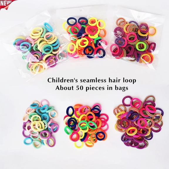 Qocolcyl 50 Pcs Seamless Hair Ties, Small Elastic Ponytail Holders, No Pull No Damage Hair Bands, Stretch Soft Tiny Hair Rings for Over 6 Years Old Daily Hairstyle Accessories