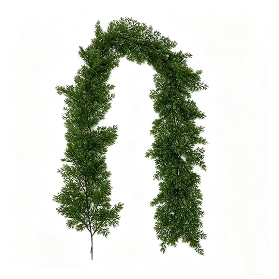 Qocolcyl 6.2FT Artificial Cedar Garland, Faux Juniper Greenery Vine, Flexible Hanging Green Garland for Christmas Mantel, Stair Railing, Indoor Outdoor Home Wedding Holiday Decor