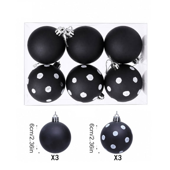 Qocolcyl 6 Pack Christmas Ball Ornaments,2.36in Matte Plastic Hanging Baubles, Black & White Polka Dots Pattern indoor Outdoor Christmas Tree Decorations, for Holiday Party Home Indoor Decor