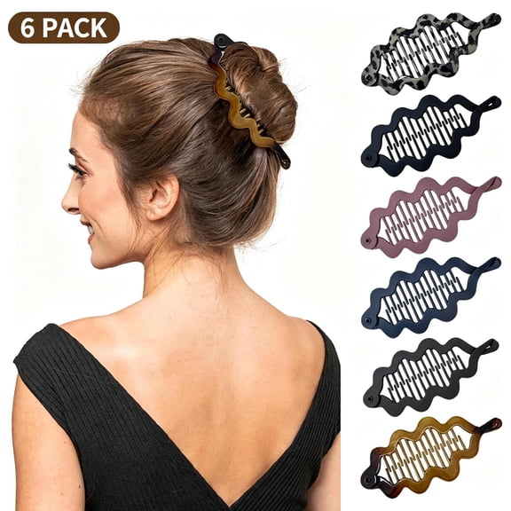 Qocolcyl 6 Pack Wavy Banana Hair Clips, Non Slip Vertical Ponytail Holder Barrettes for Women, Hollow Twist Hair Jaw Clamps, Multi Color Secure Updo Hair Accessories for Daily Hairstyle Fixing